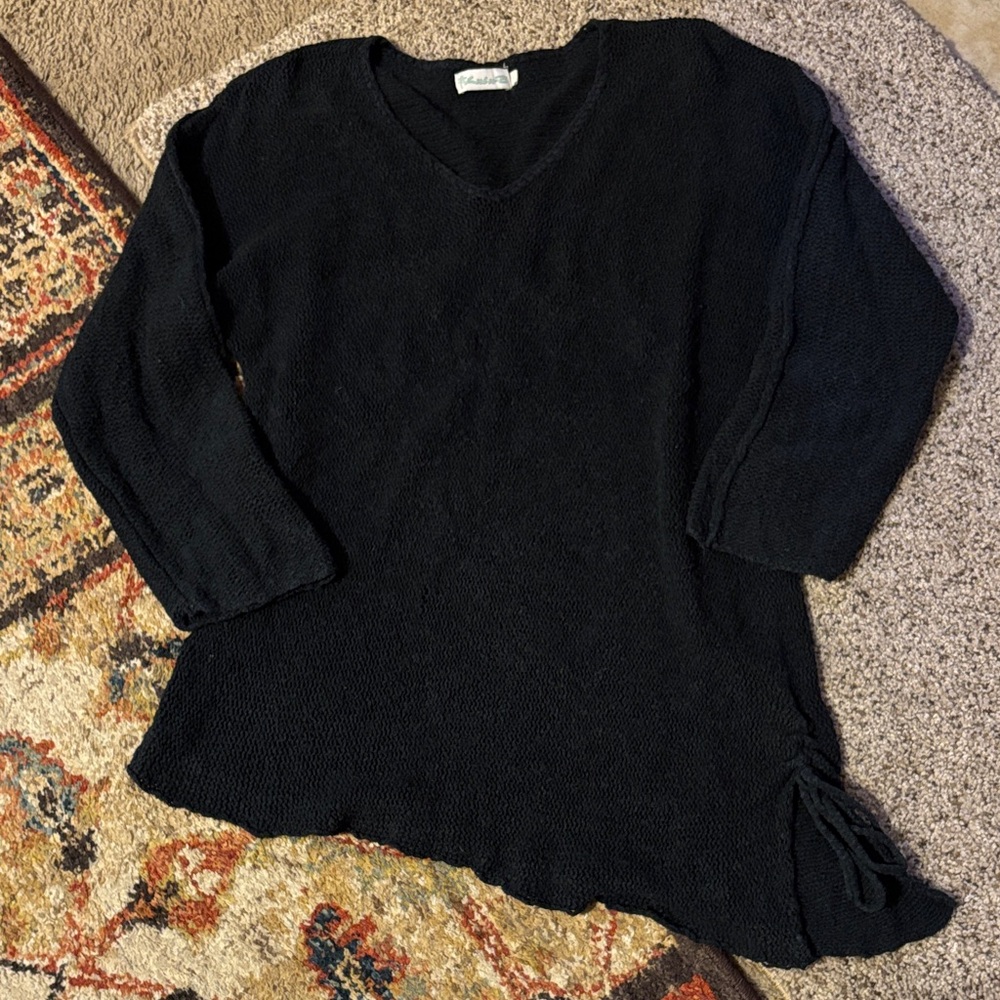 Black V-Neck Sweater with Side Tie